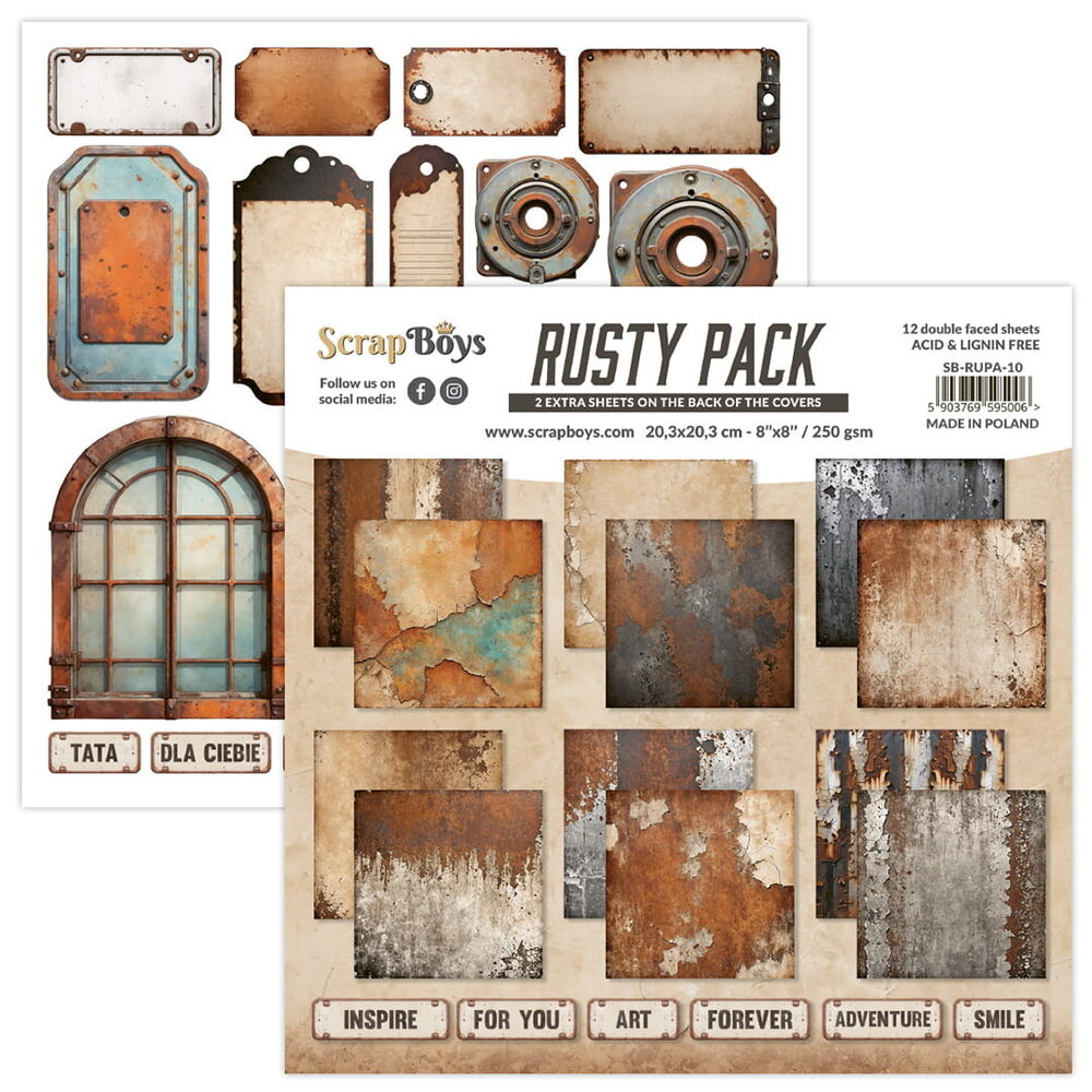 ScrapBoys Rusty Pack 8x8 Inch Paper Pad (SB-RUPA-10)