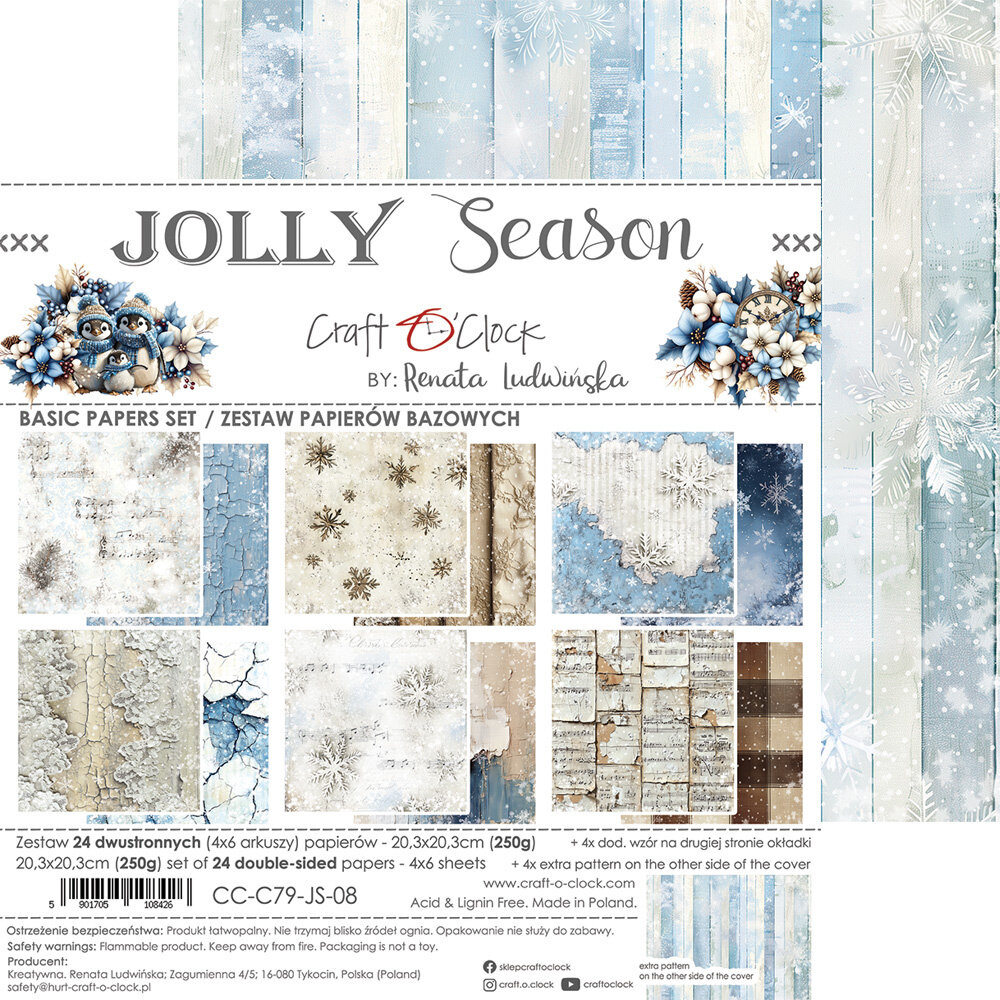 Craft O'Clock Jolly Season 8x8 Inch Basic Papers Set (CC-C79-JS-08)