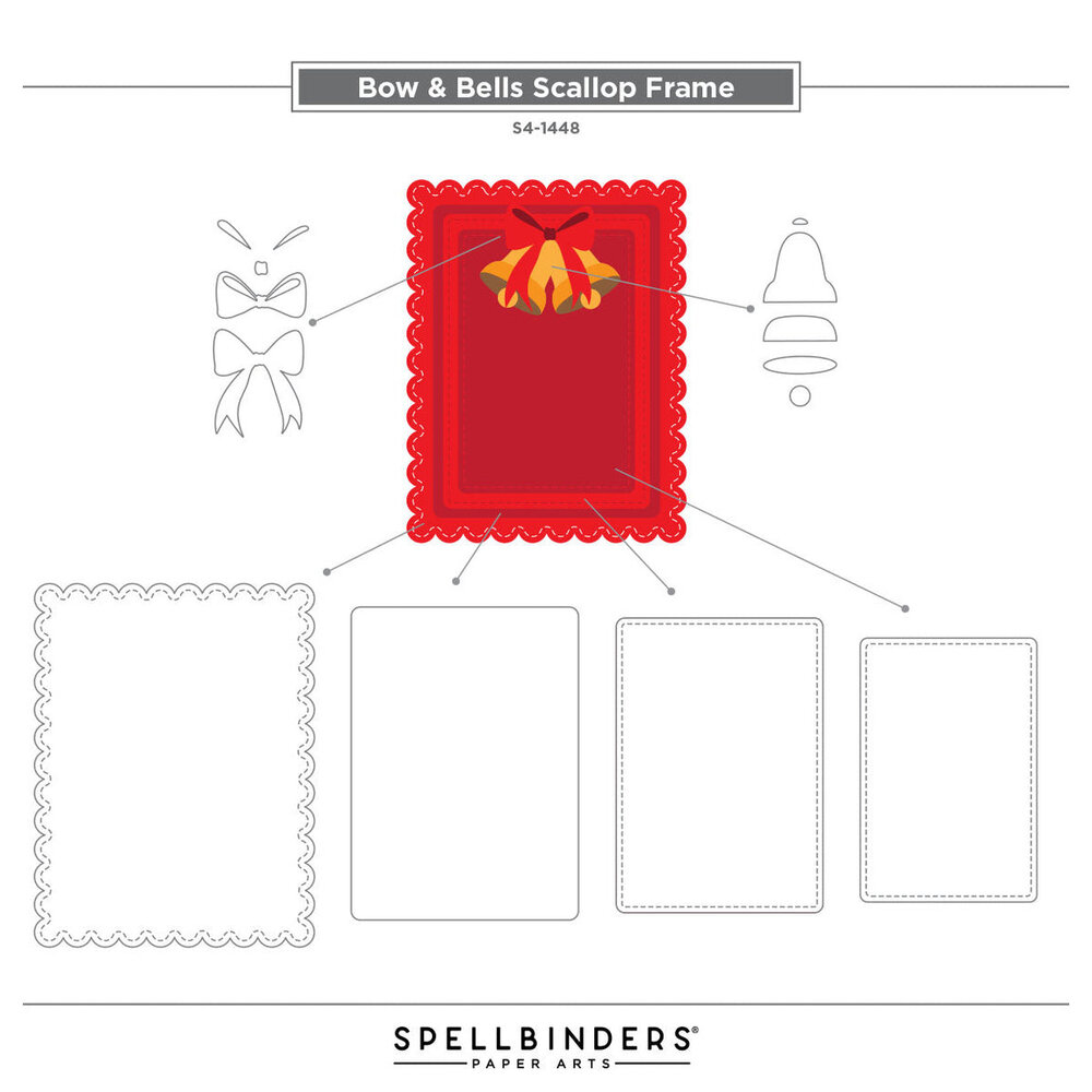 Spellbinders All About Christmas Bow & Bell Scallop Frame Dies (S4-1448)