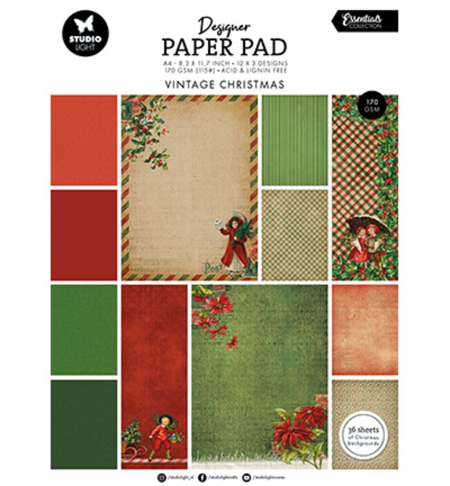 Studio Light Essentials Vintage Christmas A4 Paper Pad (SL-ES-DPP372)