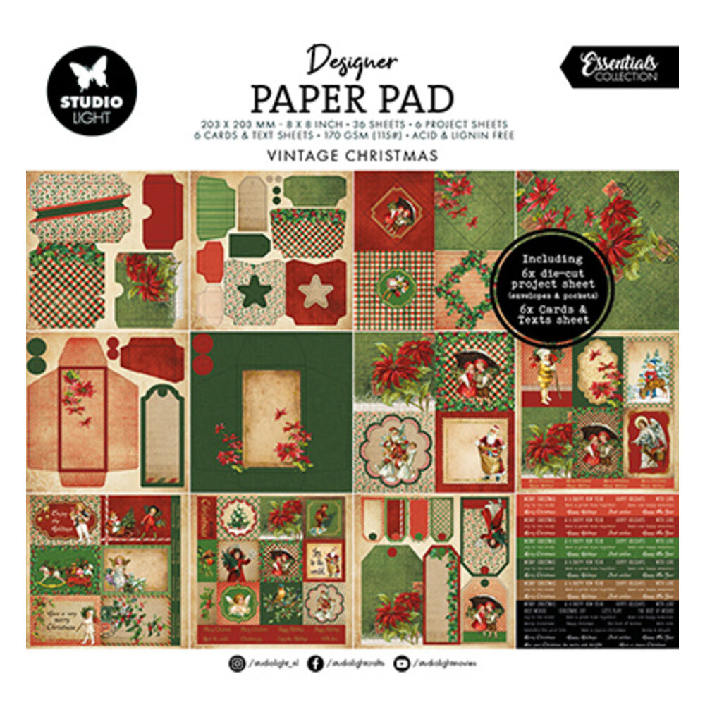 Studio Light Essentials Vintage Christmas 8x8 Inch Mixed Paper Pad (SL ...