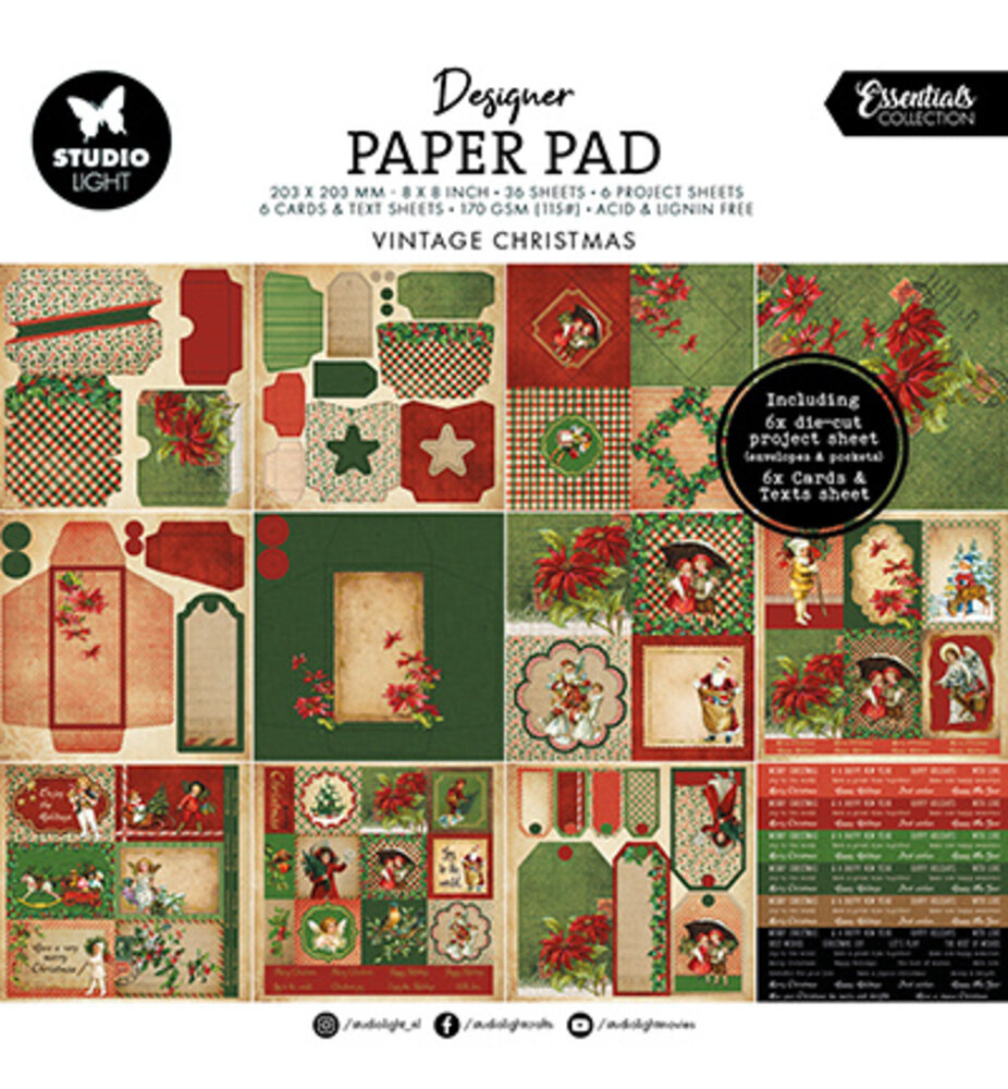 Studio Light Essentials Vintage Christmas 8x8 Inch Mixed Paper Pad (SL-ES-MPP373)