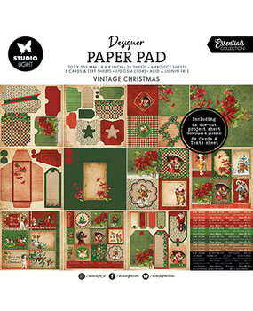 Studio Light Essentials Vintage Christmas 8x8 Inch Mixed Paper Pad (SL-ES-MPP373) Studio Light Essentials Vintage Christmas 8x8 Inch Mixed Paper Pad (SL-ES-MPP373)