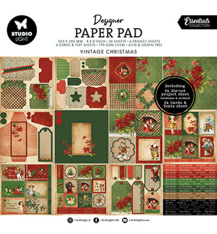 Studio Light Essentials Vintage Christmas 8x8 Inch Mixed Paper Pad (SL-ES-MPP373)