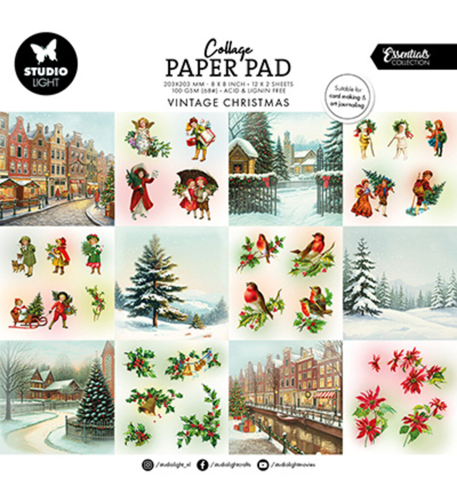 Studio Light Essentials Vintage Christmas 8x8 Inch Collage Paper Pad (SL-ES-CPP374)