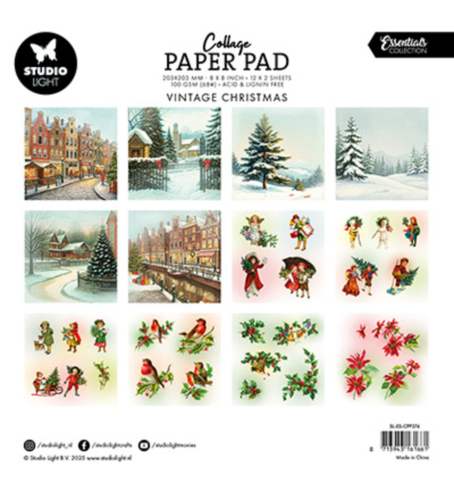 Studio Light Essentials Vintage Christmas 8x8 Inch Collage Paper Pad (SL-ES-CPP374)