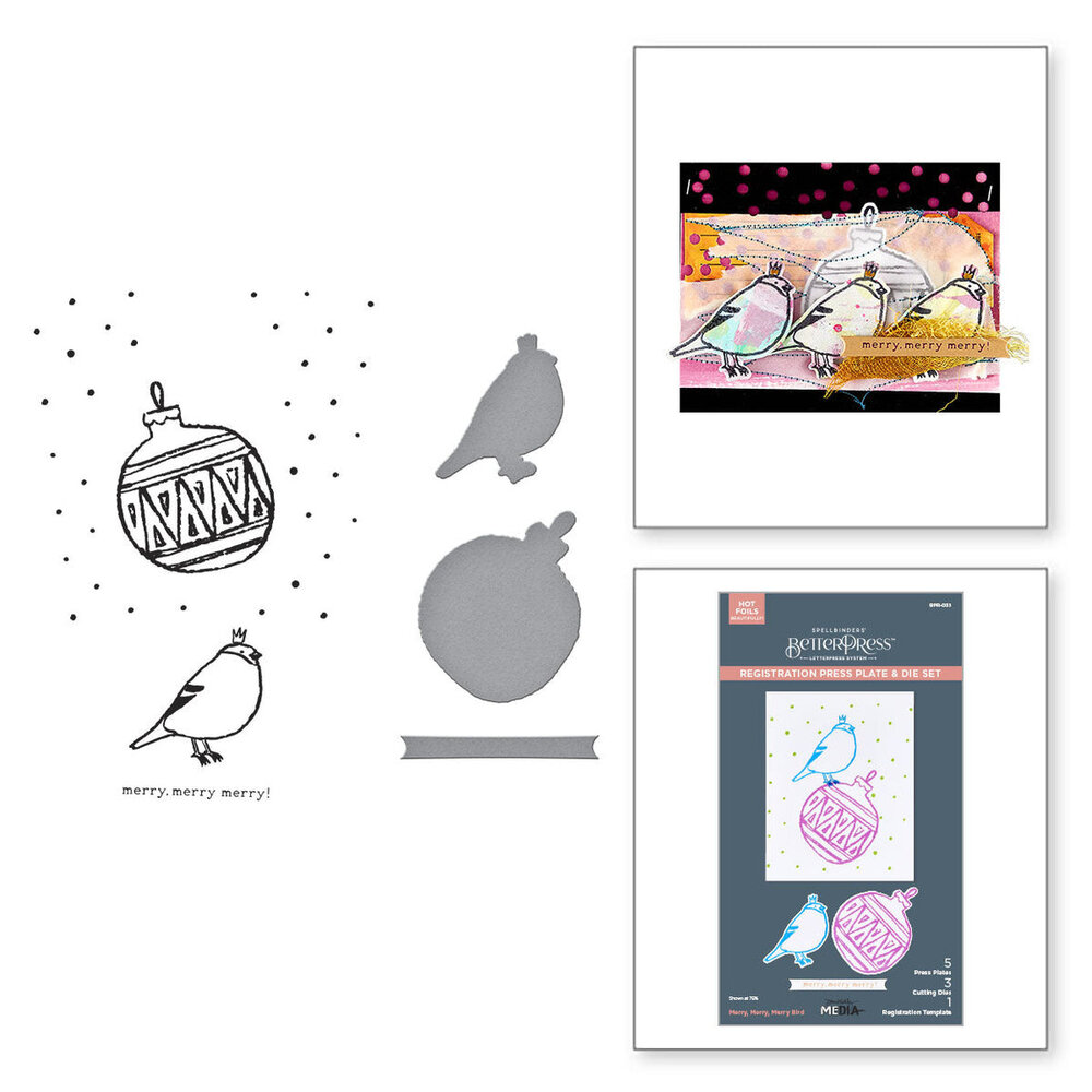 Spellbinders Starry Holiday Merry, Merry, Merry Bird Registration Press Plate & Die Set (BPR-035) Spellbinders Starry Holiday Merry, Merry, Merry Bird Registration Press Plate & Die Set (BPR-035)