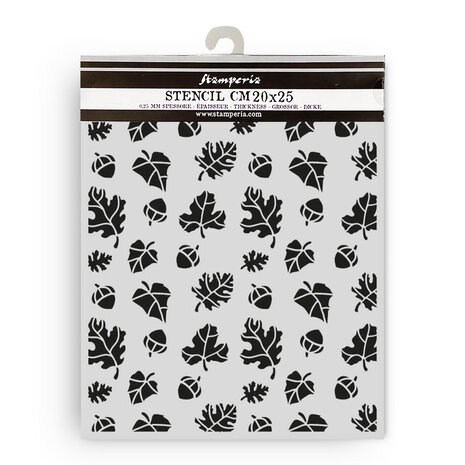 Stamperia Whispering Woods Thick Stencil 20x25cm Leaves and Acorns Pattern (KSTD187)