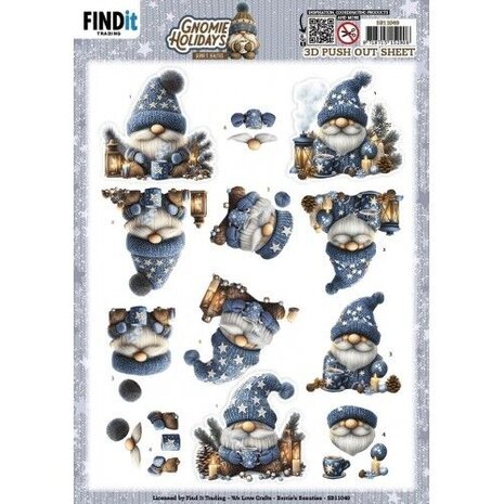Berrie's Beauties Gnomie Holidays 3D Push Out Blue (SB11049)