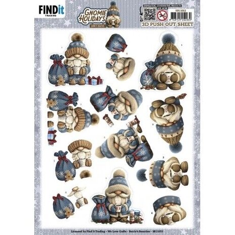 Berrie's Beauties Gnomie Holidays 3D Push Out Navy (SB11052)