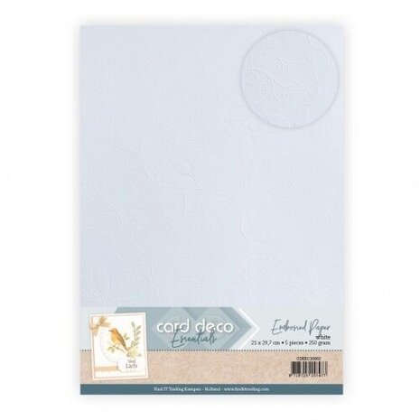 Card Deco Embossed Paper White A4 Birdsong Swirl (CDEEC10002)