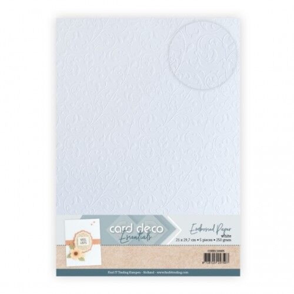 Card Deco Embossed Paper White A4 Vine Flourish (CDEEC10005)
