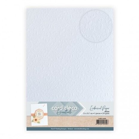 Card Deco Embossed Paper White A4 Vine Flourish (CDEEC10005)