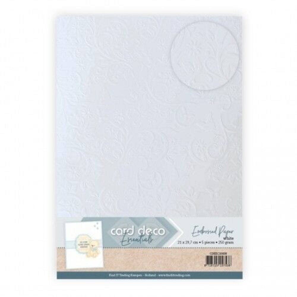 Card Deco Embossed Paper White A4 Floral Elegance (CDEEC10008)