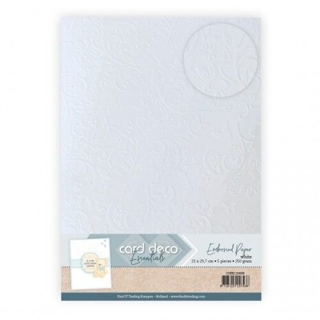 Card Deco Embossed Paper White A4 Floral Elegance (CDEEC10008)
