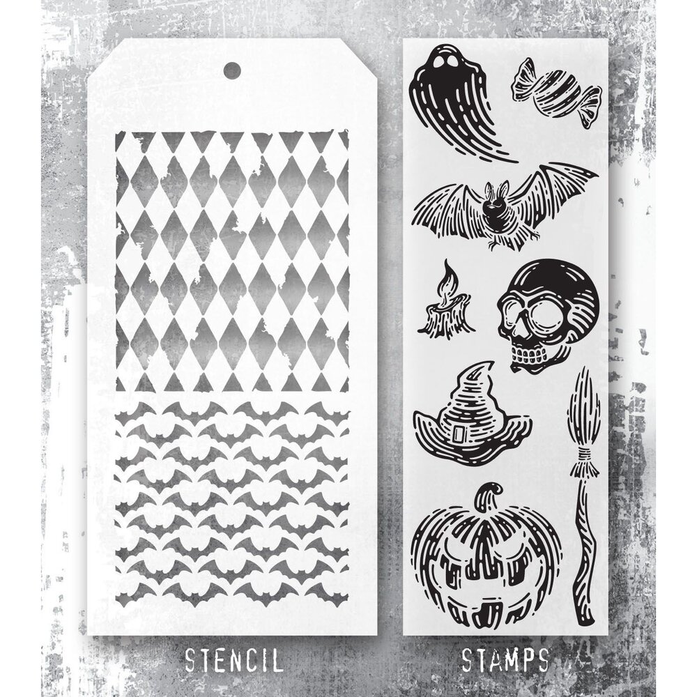 Stampers Anonymous Tim Holtz Clear Stamp and Stencil Carved Frights (THMM196)