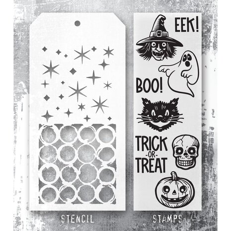 Stampers Anonymous Tim Holtz Clear Stamp and Stencil Retro Frights (THMM198) Stampers Anonymous Tim Holtz Clear Stamp and Stencil Retro Frights (THMM198)