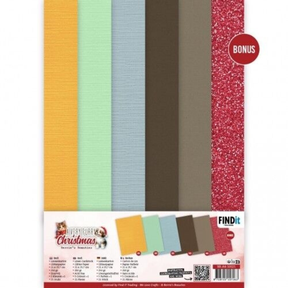 Berrie's Beauties A Very Furry Christmas A4 Linen Cardstock Pack (BB-A4-10021)