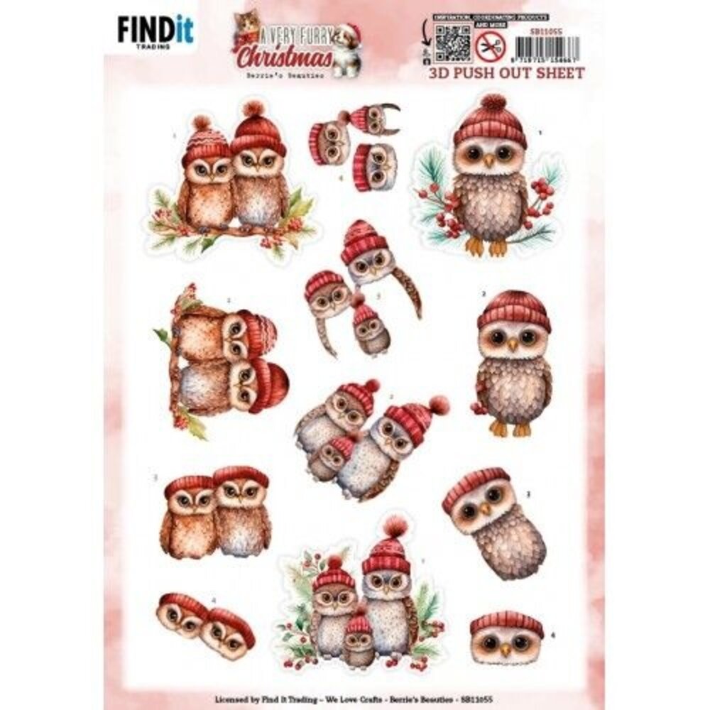 Berrie's Beauties A Very Furry Christmas 3D Push Out Owl (SB11055)