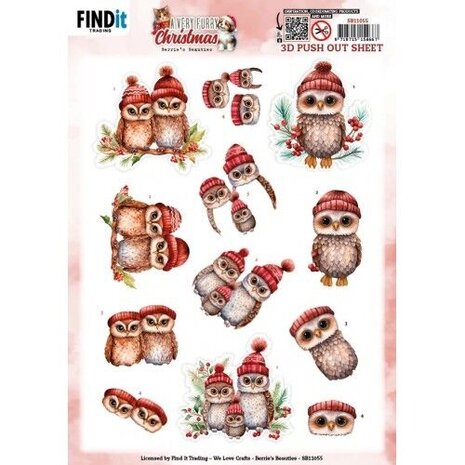 Berrie's Beauties A Very Furry Christmas 3D Push Out Owl (SB11055)