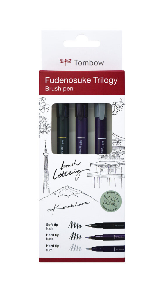 Tombow Fudenosuke Brush Pen Trilogy (WS-BHS-3P)