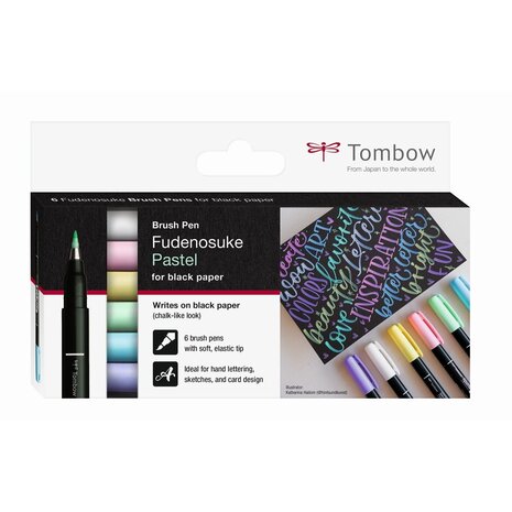 Tombow Fudenosuke Pastel Brush Pens for Black paper (WS-BS-6P)