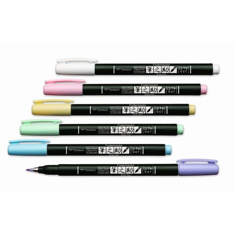 Tombow Fudenosuke Pastel Brush Pens for Black paper (WS-BS-6P)