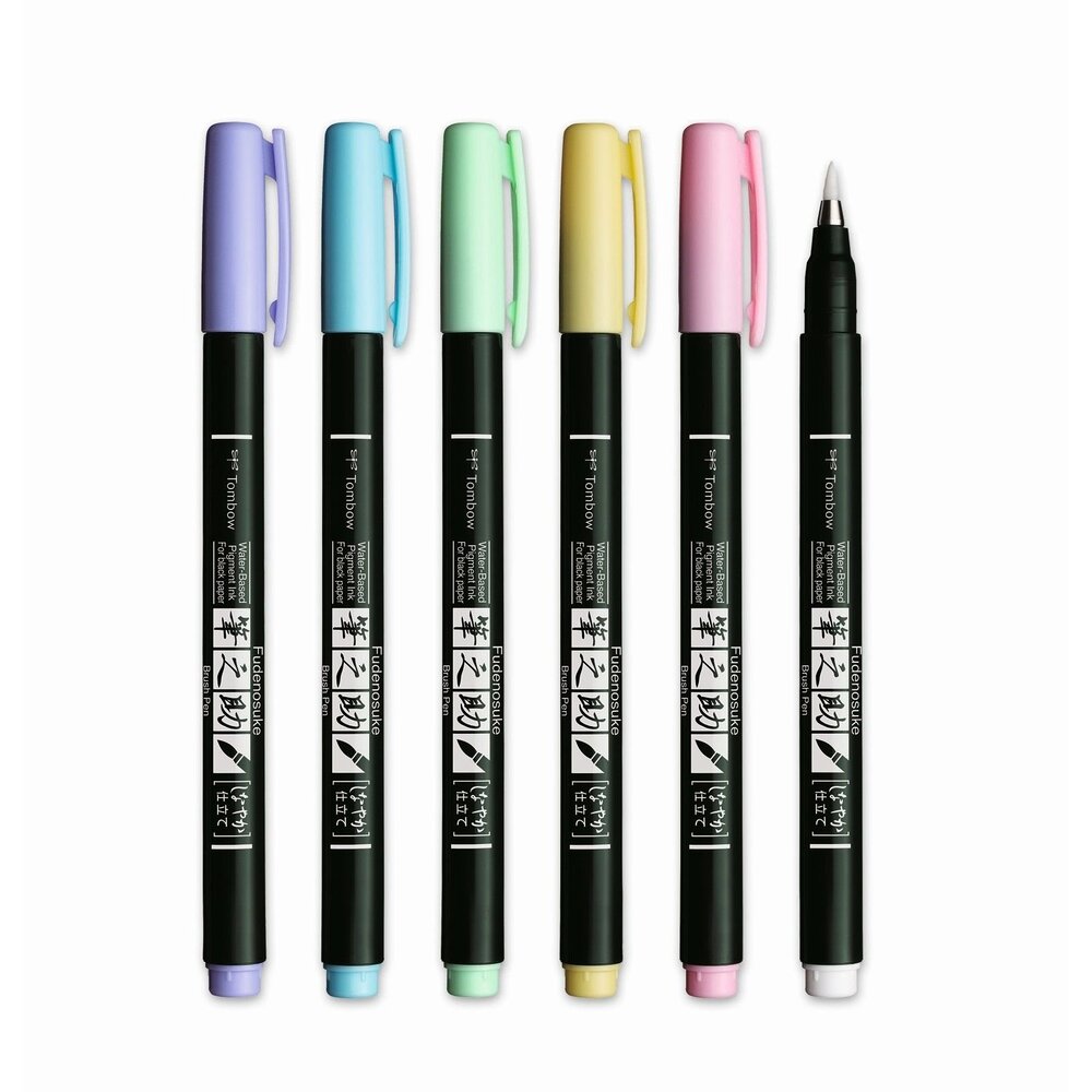 Tombow Fudenosuke Pastel Brush Pens for Black paper (WS-BS-6P)