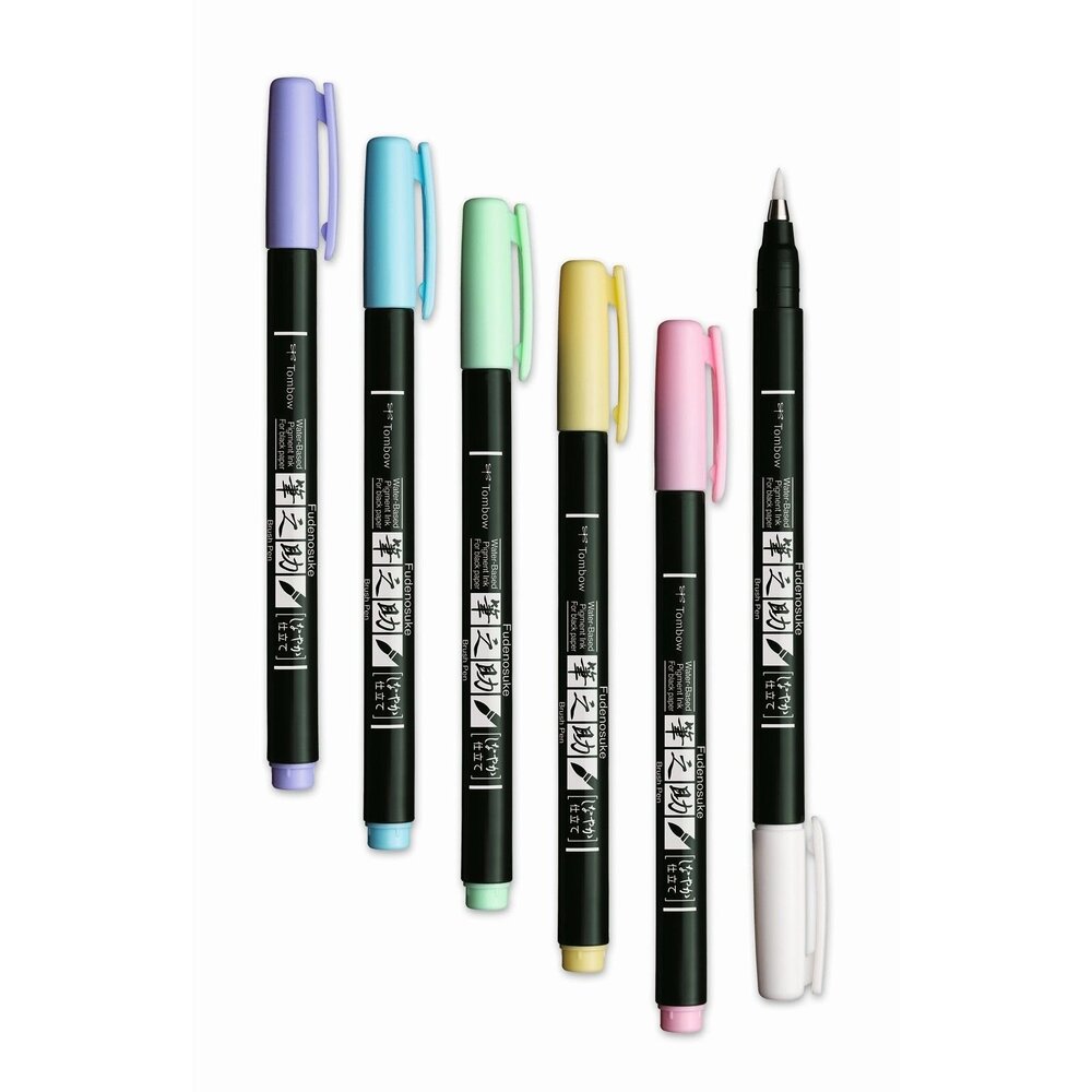Tombow Fudenosuke Pastel Brush Pens for Black paper (WS-BS-6P)