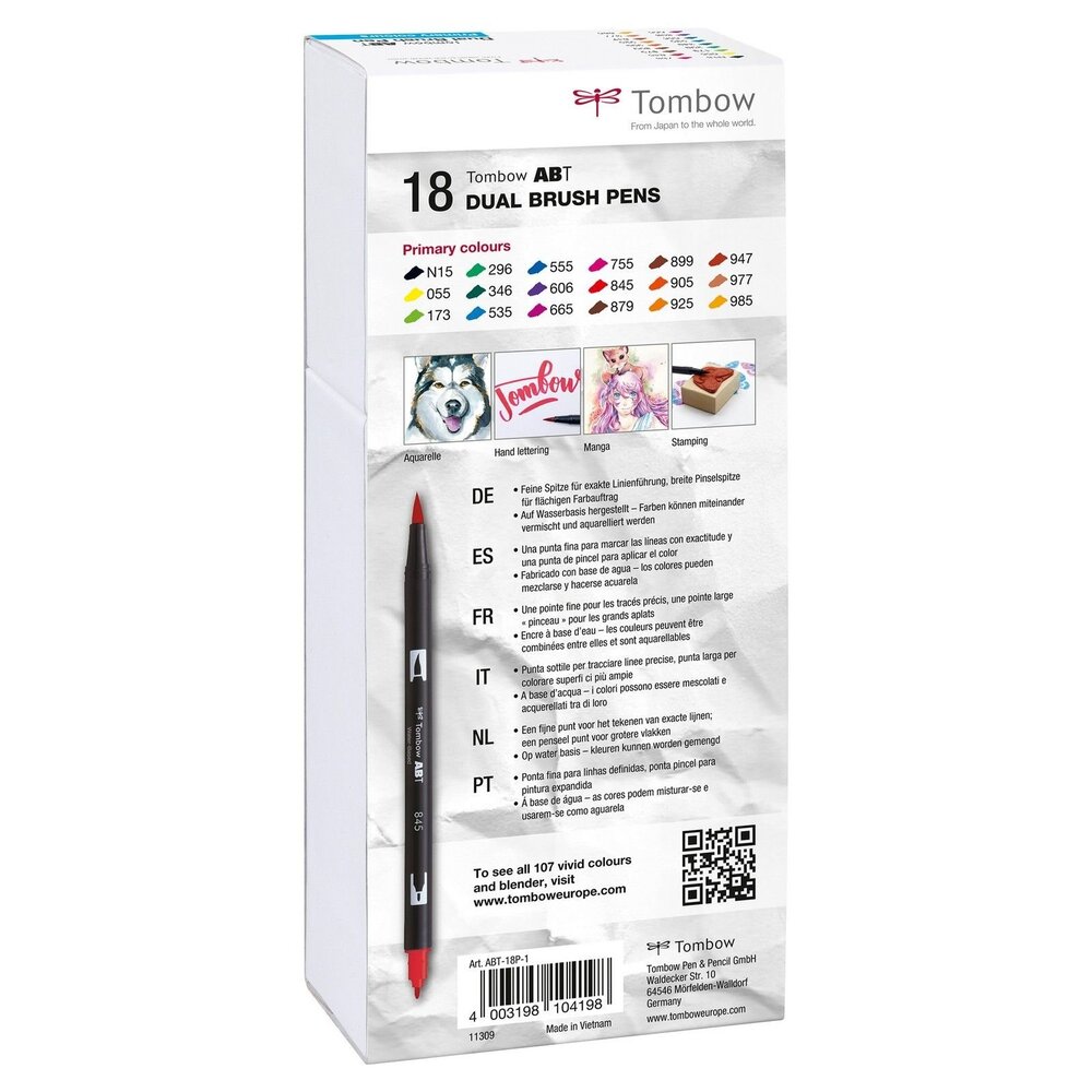 Tombow ABT Dual Brush Pens Primary Colors (18pcs) (ABT-18P-1)