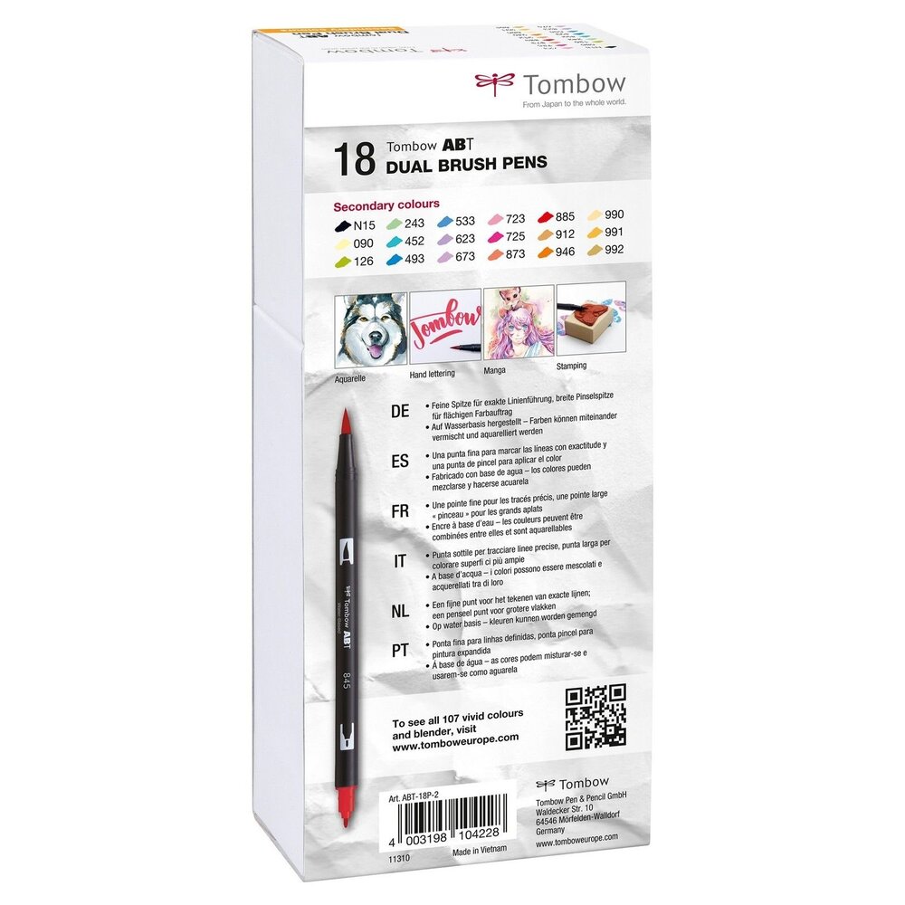 Tombow ABT Dual Brush Pens Secondary Colors (18pcs) (ABT-18P-2)