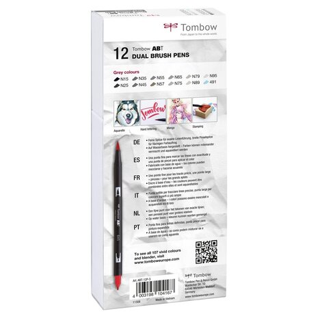 Tombow ABT Dual Brush Pens Gray Colors (12pcs) (ABT-12P-3)