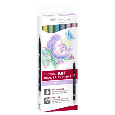 Tombow ABT Dual Brush Pens Pastel Colors (6pcs) (ABT-6C-2)