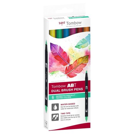 Tombow ABT Dual Brush Pens Dermatologically Tested Colors (6pcs) (ABT-6C-3)