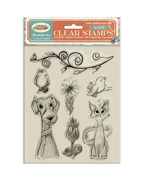 Stamperia Furry Friends Clear Stamp Dog Cat and Flowers (WTK228) Stamperia Furry Friends Clear Stamp Dog Cat and Flowers (WTK228)