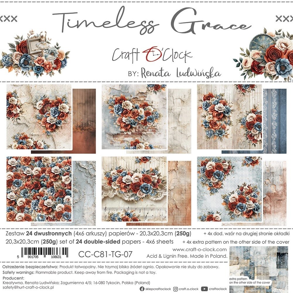 Craft O'Clock Timeless Grace 8x8 Inch Paper Set (CC-C81-TG-07) Craft O'Clock Timeless Grace 8x8 Inch Paper Set (CC-C81-TG-07)
