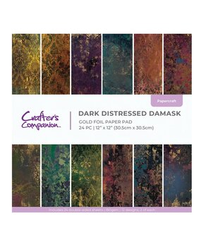 Crafter's Companion PRE-ORDER Dark Distressed Damask 12x12 Inch Paper Pad (CC-PAD12-DDDA)