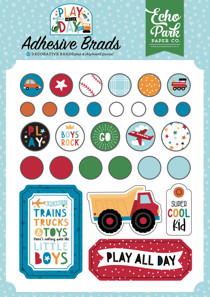 Echo Park Play All Day Boy Adhesive Brads (PAB269020) Echo Park Play All Day Boy Adhesive Brads (PAB269020)