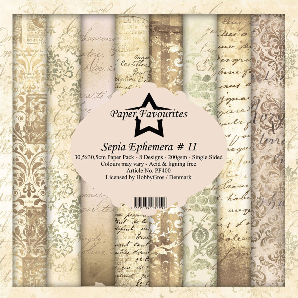 Paper Favourites Sepia Ephemera #II 12x12 Inch Paper Pack (PF400)