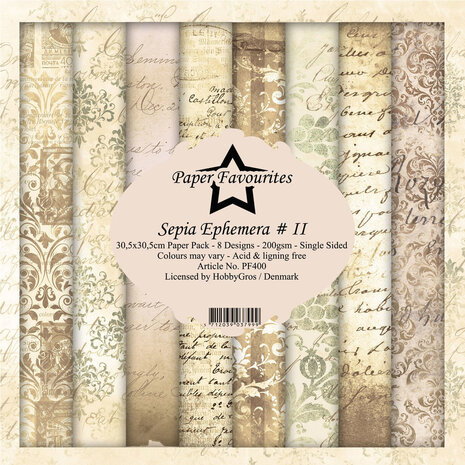 Paper Favourites Sepia Ephemera #II 12x12 Inch Paper Pack (PF400)