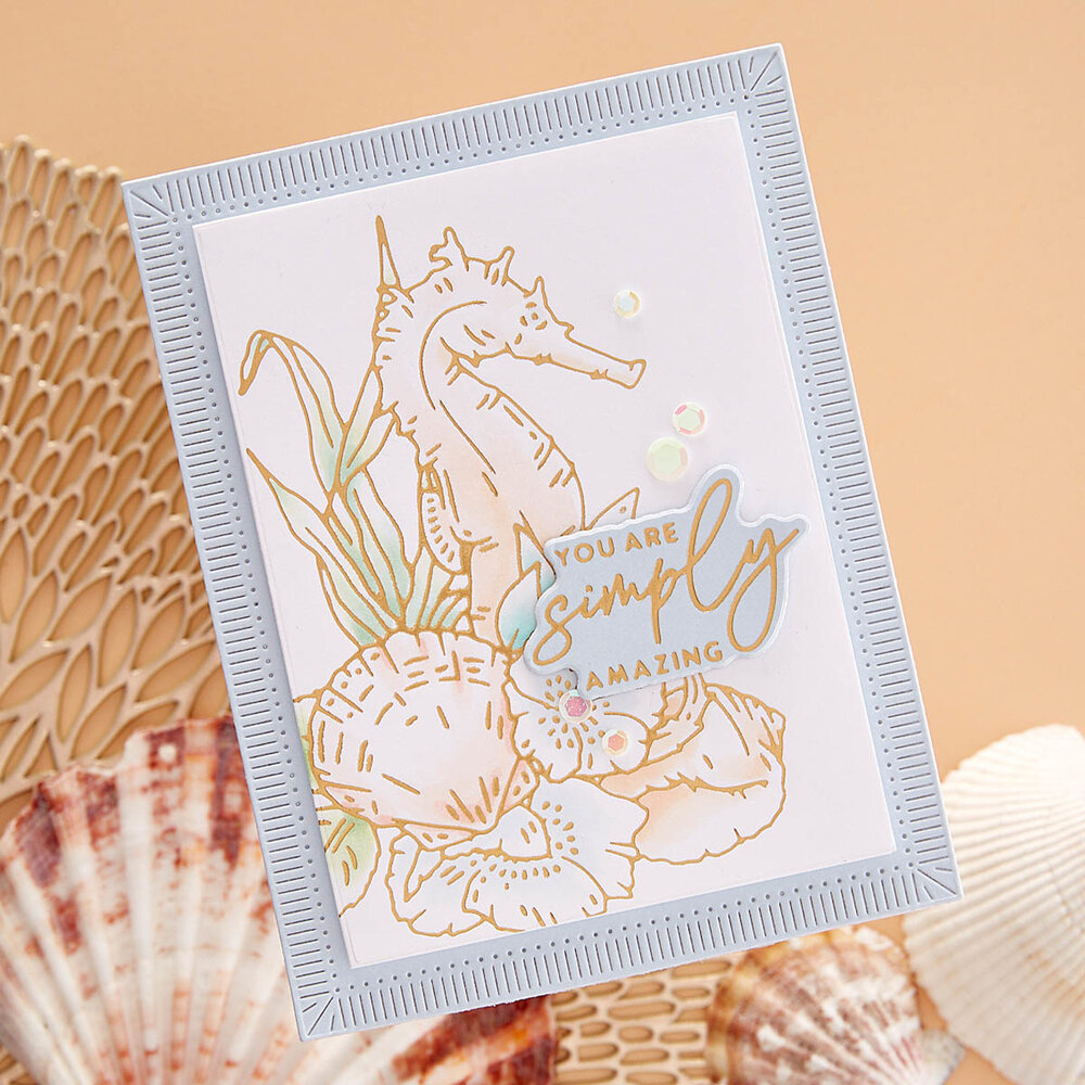 Spellbinders Seahorse Kisses Sentiments Glimmer Hot Foil Plate & Die Set (GLP-372) (OUTLET) Spellbinders Seahorse Kisses Sentiments Glimmer Hot Foil Plate & Die Set (GLP-372) (OUTLET)
