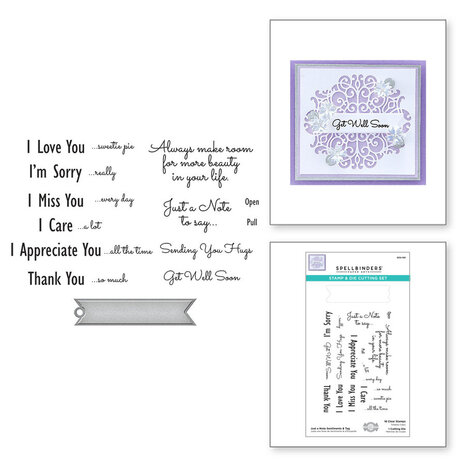 Spellbinders Just a Note Sentiments & Tag Stamp & Die Set (SDS-169) (OUTLET) Spellbinders Just a Note Sentiments & Tag Stamp & Die Set (SDS-169) (OUTLET)