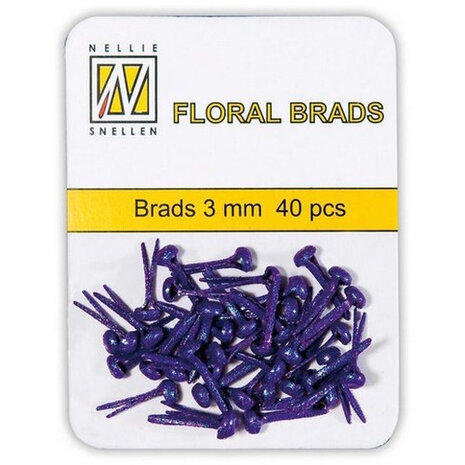 Nellie Snellen Floral Glitter Brads 3mm Purple (40pcs) (FLP-GB-008) (OUTLET)