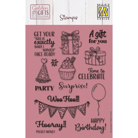 Nellie Snellen Golden Gifts Clear Stamp Celebrations (NSCS028) (OUTLET)