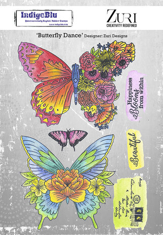 IndigoBlu Butterfly Dance A5 Rubber Stamps (IND0941) (OUTLET)
