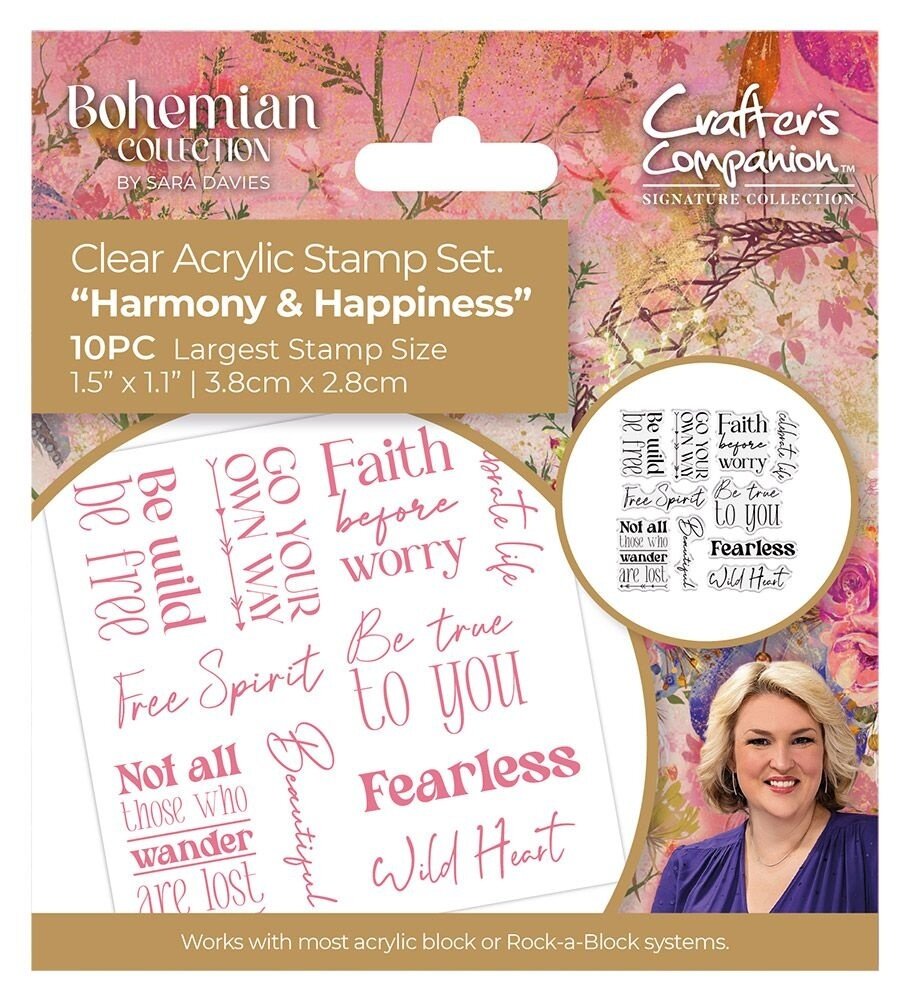 Crafter's Companion Bohemian Collection Clear Stamp Sentiment Harmony & Happiness (S-BOH-CA-ST-HAHA) (OUTLET)