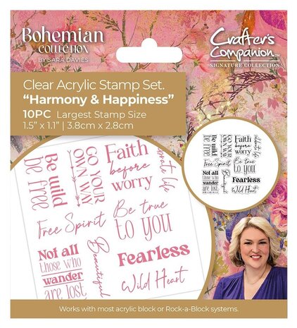 Crafter's Companion Bohemian Collection Clear Stamp Sentiment Harmony & Happiness (S-BOH-CA-ST-HAHA) (OUTLET)