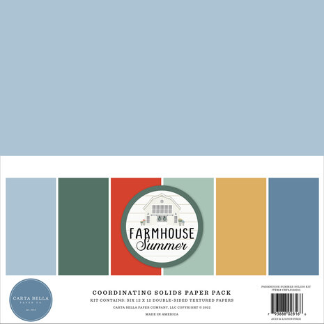 Carta Bella Farmhouse Summer 12x12 Inch Coordinating Solids Paper Pack (CBFAS150015) (OUTLET)