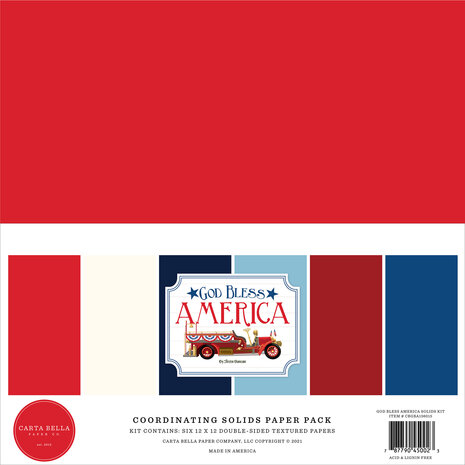 Carta Bella God Bless America 12x12 Inch Coordinating Solids Paper Pack (CBGBA136015) (OUTLET)
