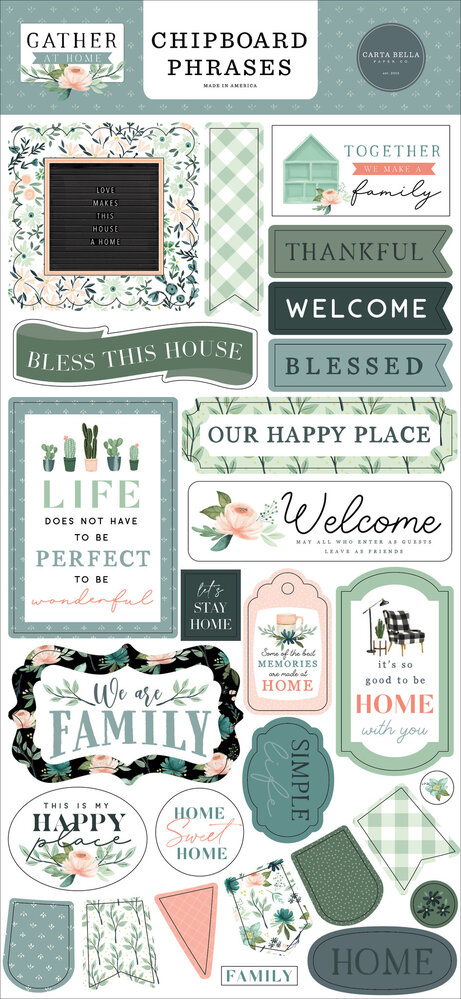 Carta Bella Gather At Home Chipboard Phrases (CBGH143022) (OUTLET)